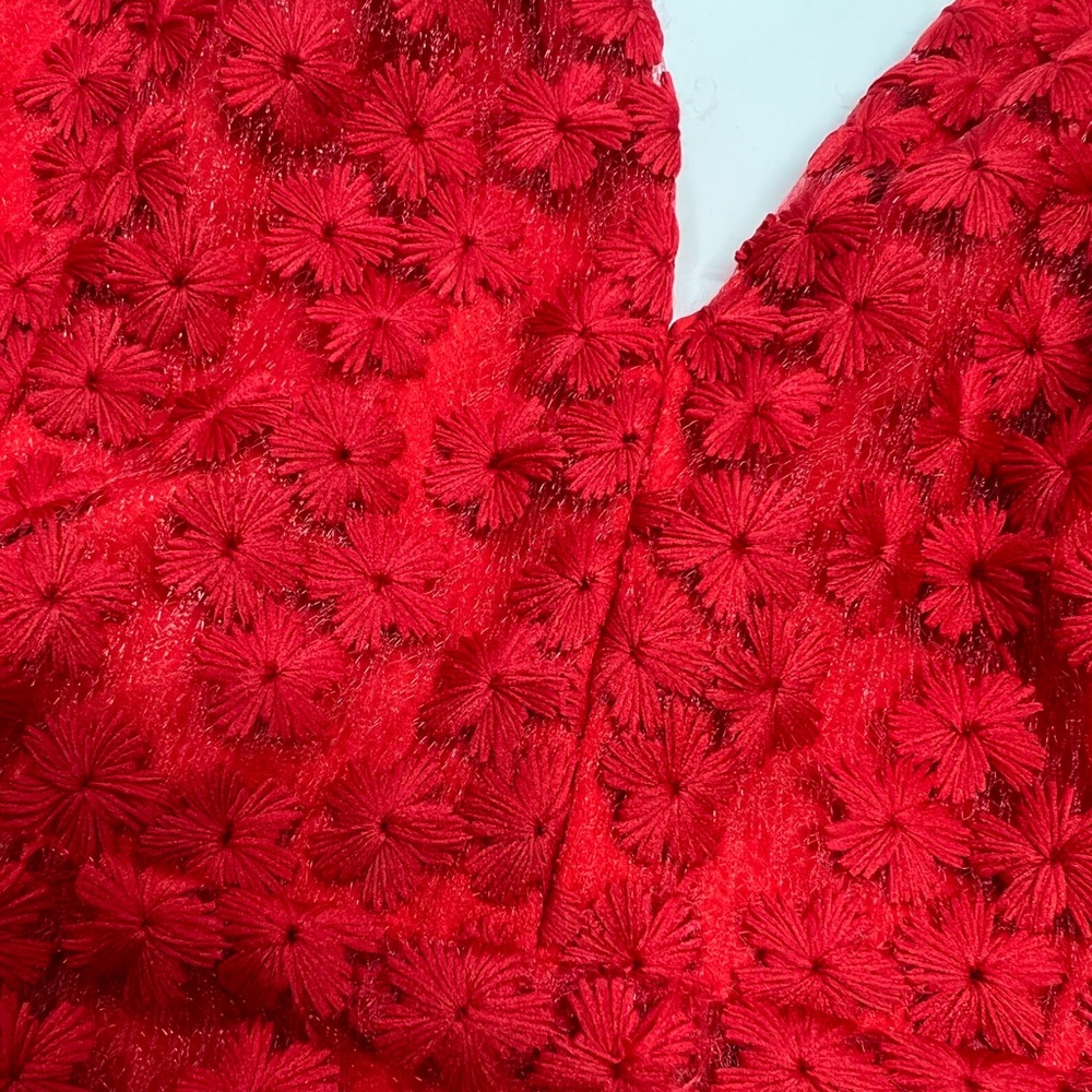 TOPSHOP Lace Plunge Asymmetrical Hem Midi Dress in Red Size US 10 - Picture 11 of 15